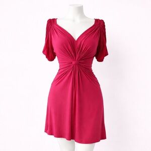 Lulu’s Fuchsia Knot Front Dress Crochet Back Above Knee Short Sleeve Sz S